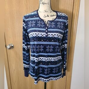 Nautica snowflake fairisle print soft button up Henley winter pajama top